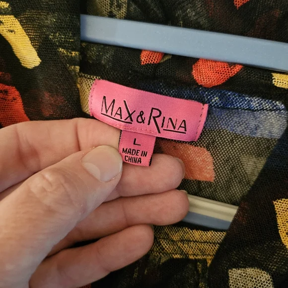 Max & Rina Red/Blue/yellow /Black 3/4 Sleeve Top Size L - Picture 6 of 8